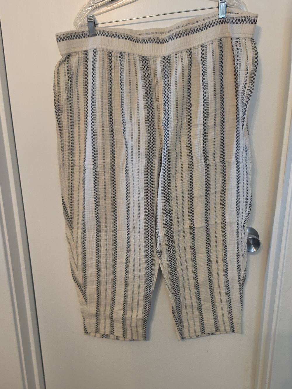 Madewell Cream & Black Vertical-Stripe Wide Leg Pants